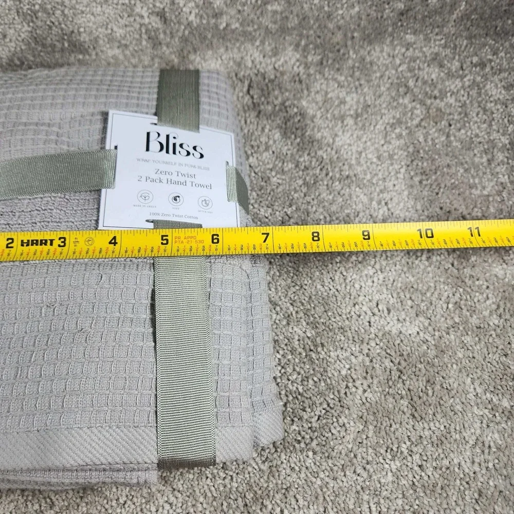 Bliss Hand Towel Grey Zero Twist Waffle Weave 2 Pack Cotton 18inx28in